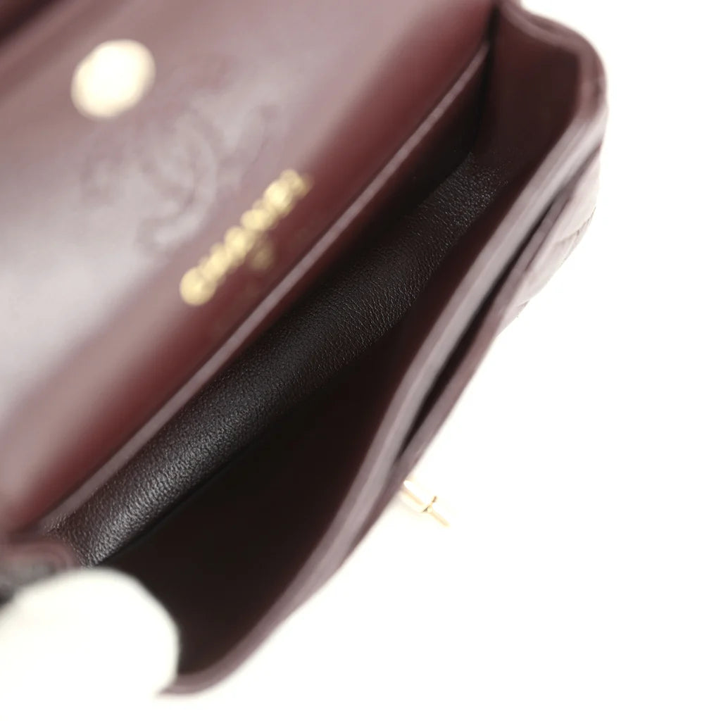 Chanel Nano Classic Double Flap Bag Charm Dark Brown Lambskin Light Gold Hardware