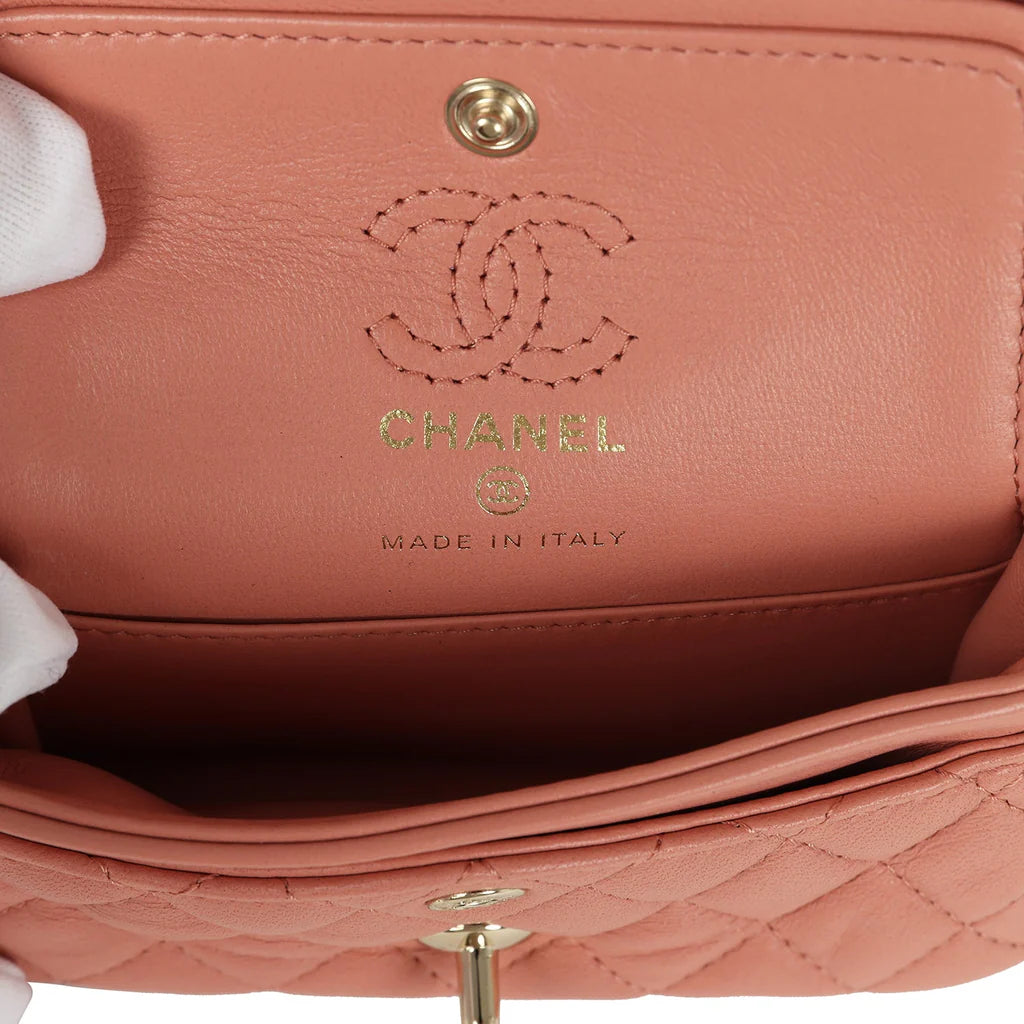 Chanel Nano Classic Double Flap Bag Charm Pink Lambskin Light Gold Hardware