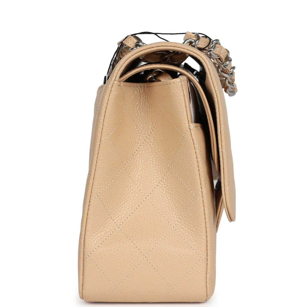 Chanel Jumbo Classic Double Flap Bag Light Beige Caviar Silver Hardware 2025