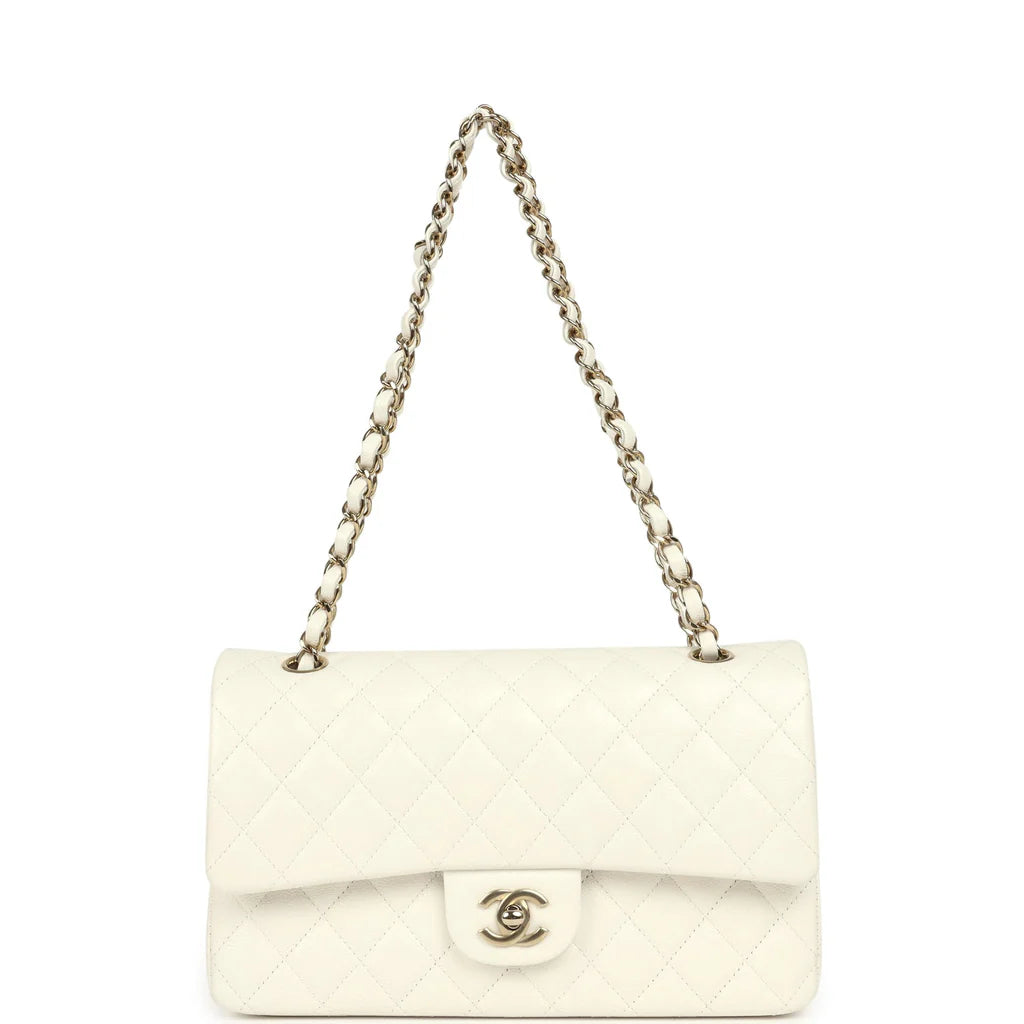 Chanel Medium Classic Double Flap White Caviar Light Gold Hardware 2025