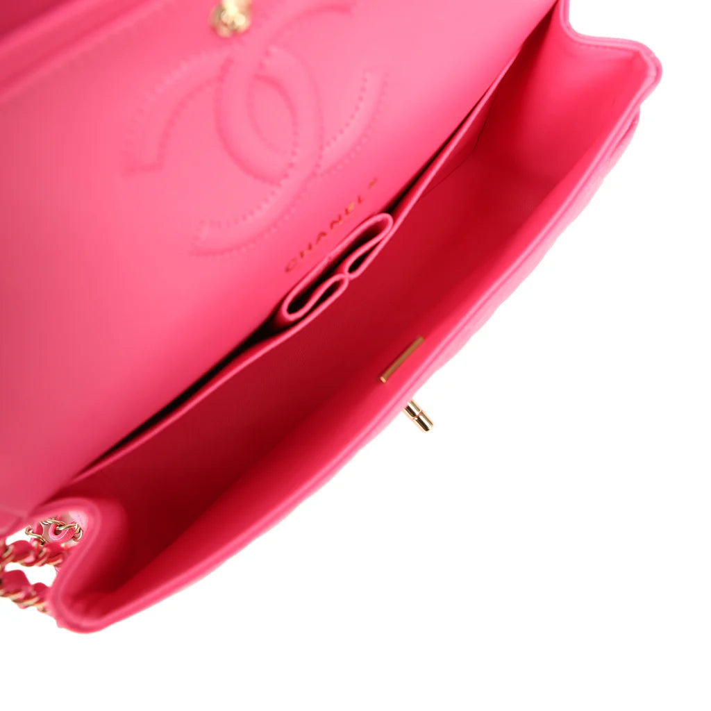 Chanel Medium Classic Double Flap Pink Caviar Light Gold Hardware