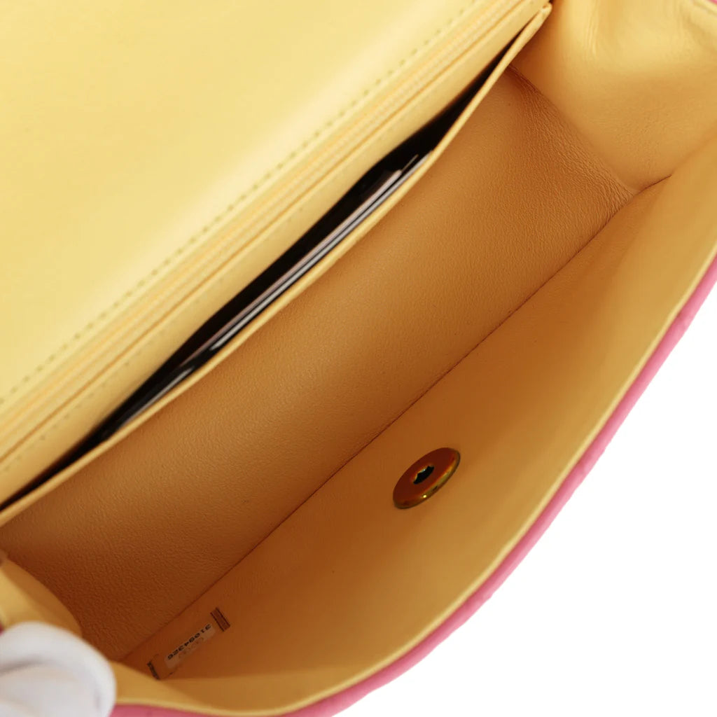 Chanel Mini Classic Square Flap Bag Pink Lambskin Silver Hardware