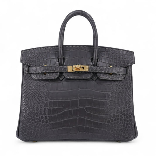 HERMÈS Birkin 25 Graphite (88) Matte Alligator Gold hardware K (2025)