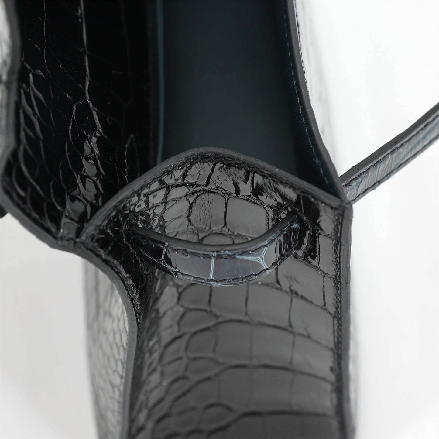 HERMÈS Special Order Kelly Pochette HSS Vert Rousseau (V0) Noir (89) Shiny Alligator Palladium hardware K (2025)