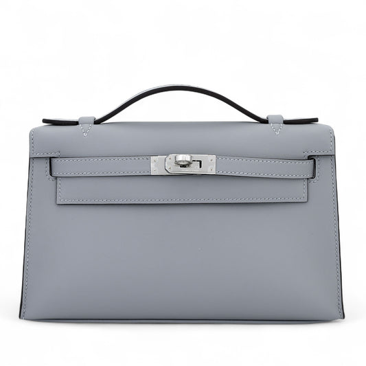 HERMÈS Kelly Pochette Gris Pantin (P0) Swift Palladium hardware K (2025)