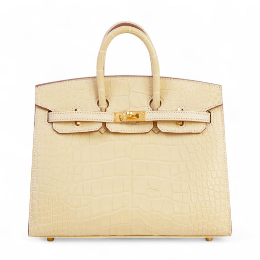 HERMÈS Birkin 20 Vanille Matte Alligator Gold hardware W (2024)