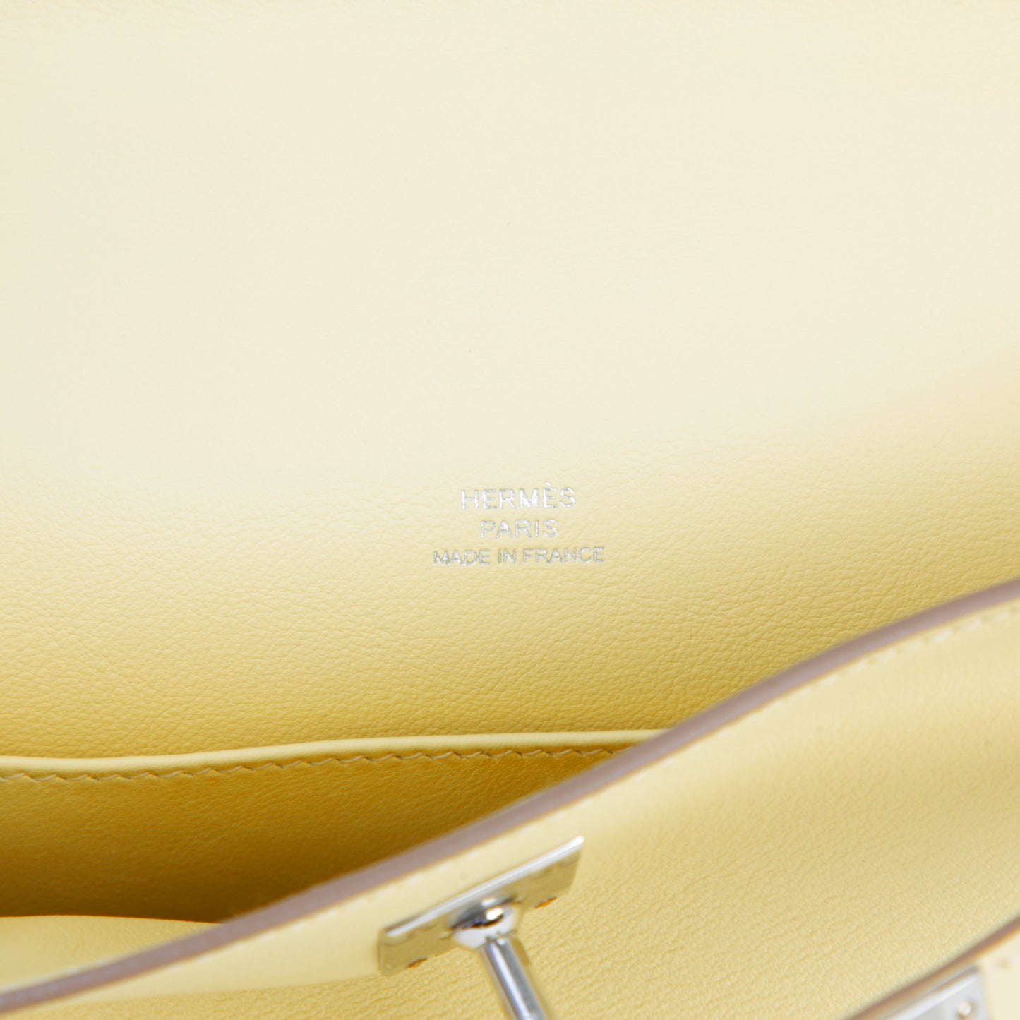 HERMÈS Kelly Pochette Jaune milton (i8) Swift Palladium hardware K (2025)
