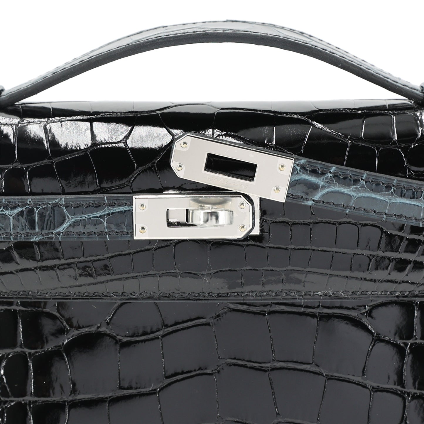 HERMÈS Special Order Kelly Pochette HSS Vert Rousseau (V0) Noir (89) Shiny Alligator Palladium hardware K (2025)