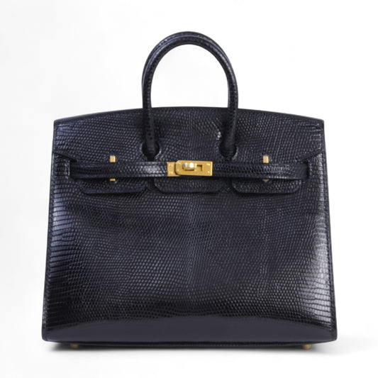 HERMÈS Birkin 20 Noir (89) Lizard Gold hardware B (2023)