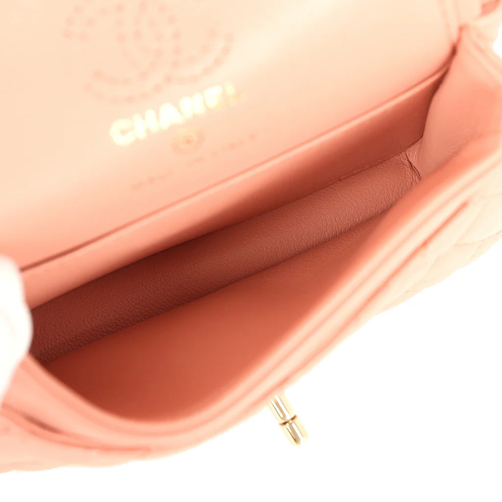 Chanel Nano Classic Double Flap Bag Charm Pink Lambskin Light Gold Hardware