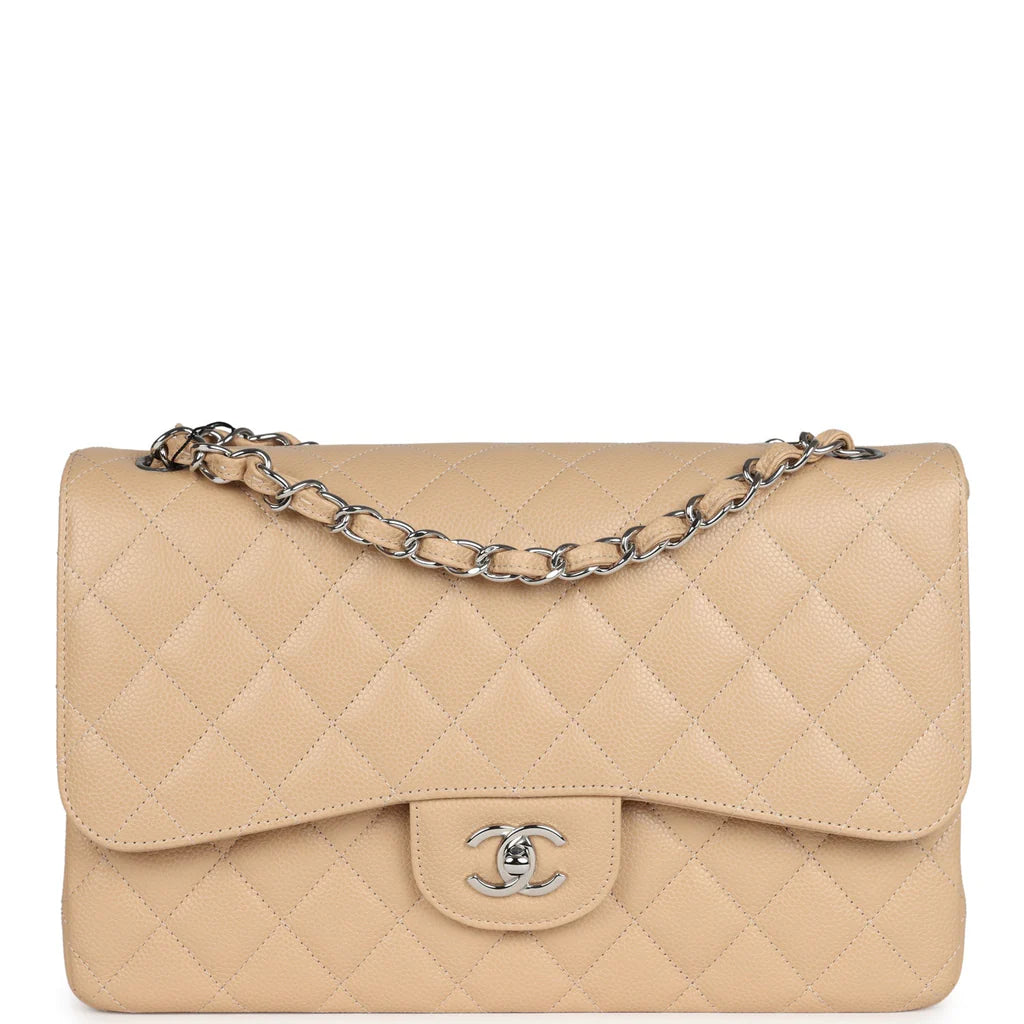 Chanel Jumbo Classic Double Flap Bag Light Beige Caviar Silver Hardware 2025