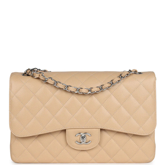 Chanel Jumbo Classic Double Flap Bag Light Beige Caviar Silver Hardware 2025