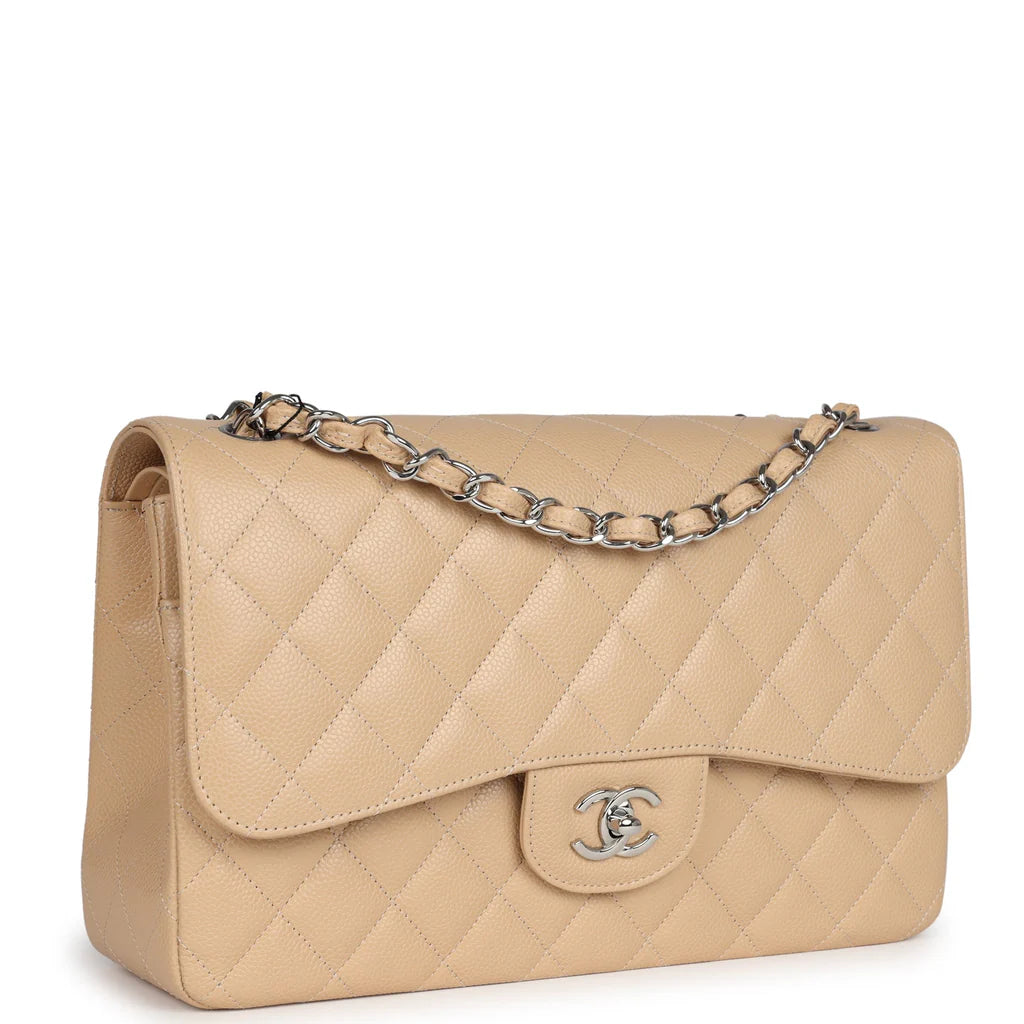 Chanel Jumbo Classic Double Flap Bag Light Beige Caviar Silver Hardware 2025