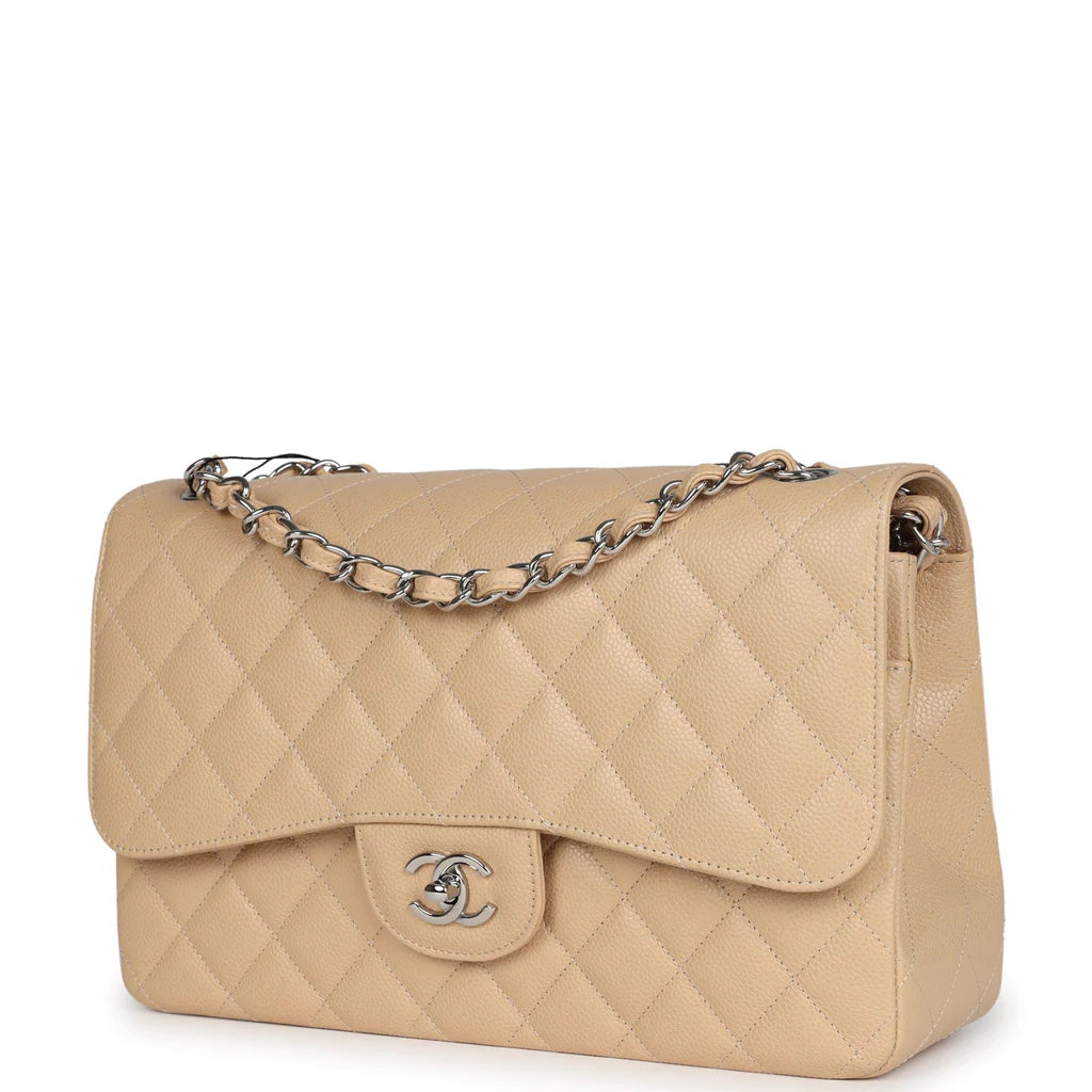 Chanel Jumbo Classic Double Flap Bag Light Beige Caviar Silver Hardware 2025