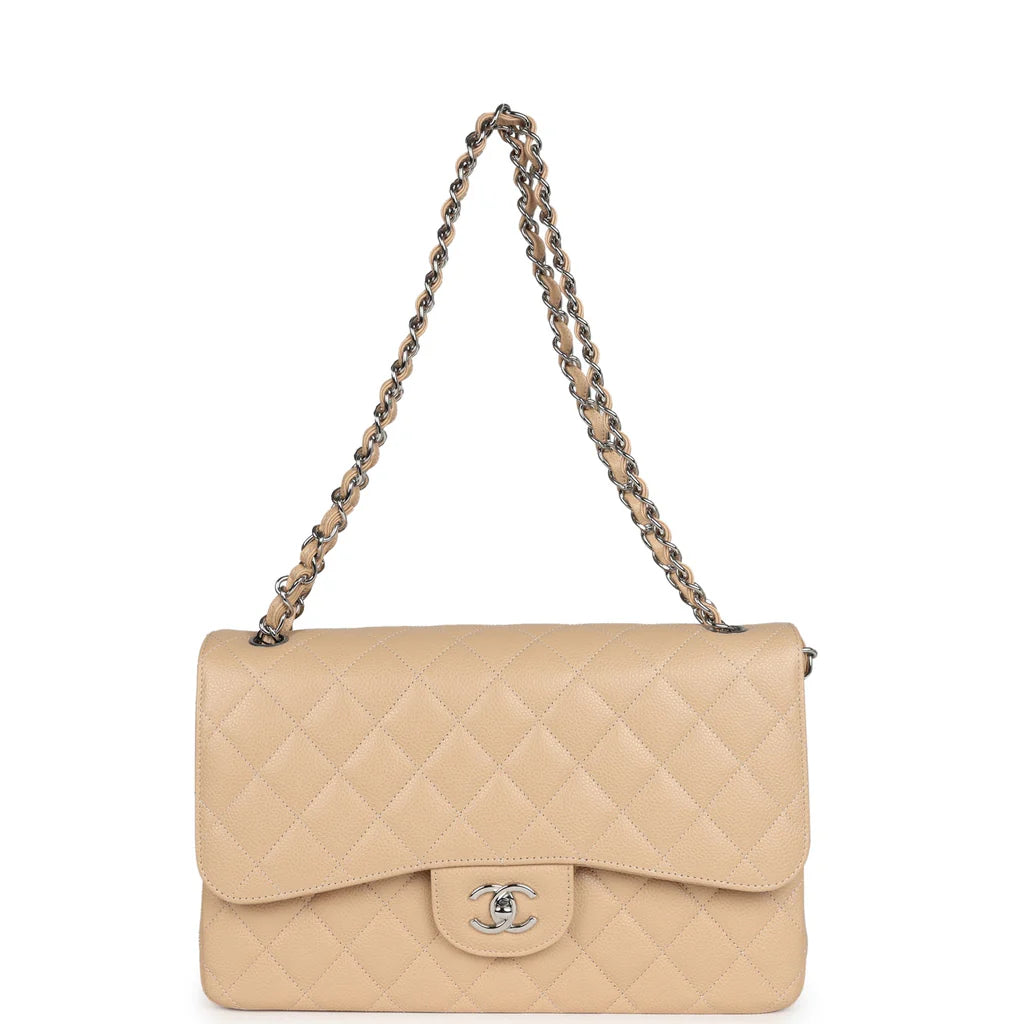 Chanel Jumbo Classic Double Flap Bag Light Beige Caviar Silver Hardware 2025