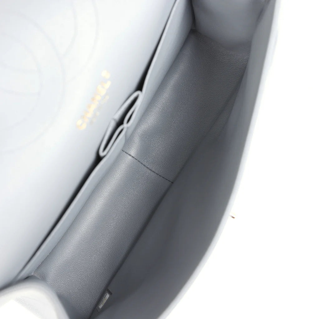 Chanel Jumbo Classic Double Flap Bag Light Grey Shiny Caviar Light Gold Hardware