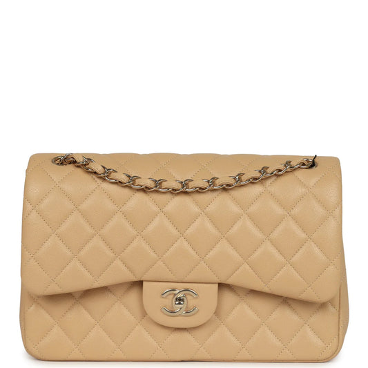 Chanel Jumbo Classic Double Flap Bag Light Beige Caviar Light Gold Hardware