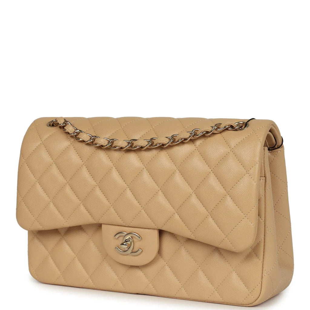 Chanel Jumbo Classic Double Flap Bag Light Beige Caviar Light Gold Hardware