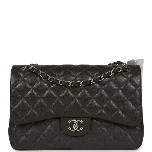 Chanel Jumbo Classic Double Flap Bag Dark Grey Caviar Silver Hardware