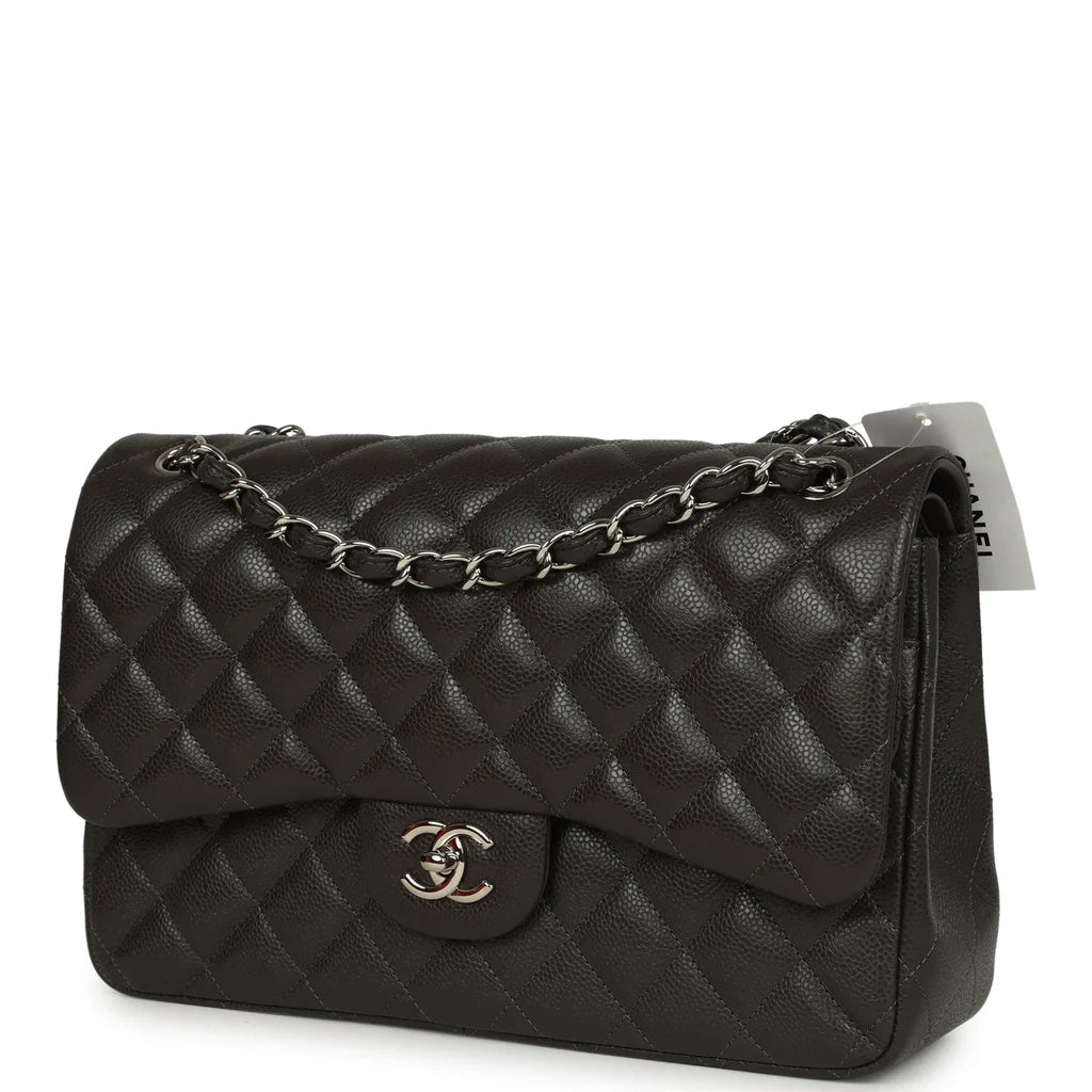Chanel Jumbo Classic Double Flap Bag Dark Grey Caviar Silver Hardware