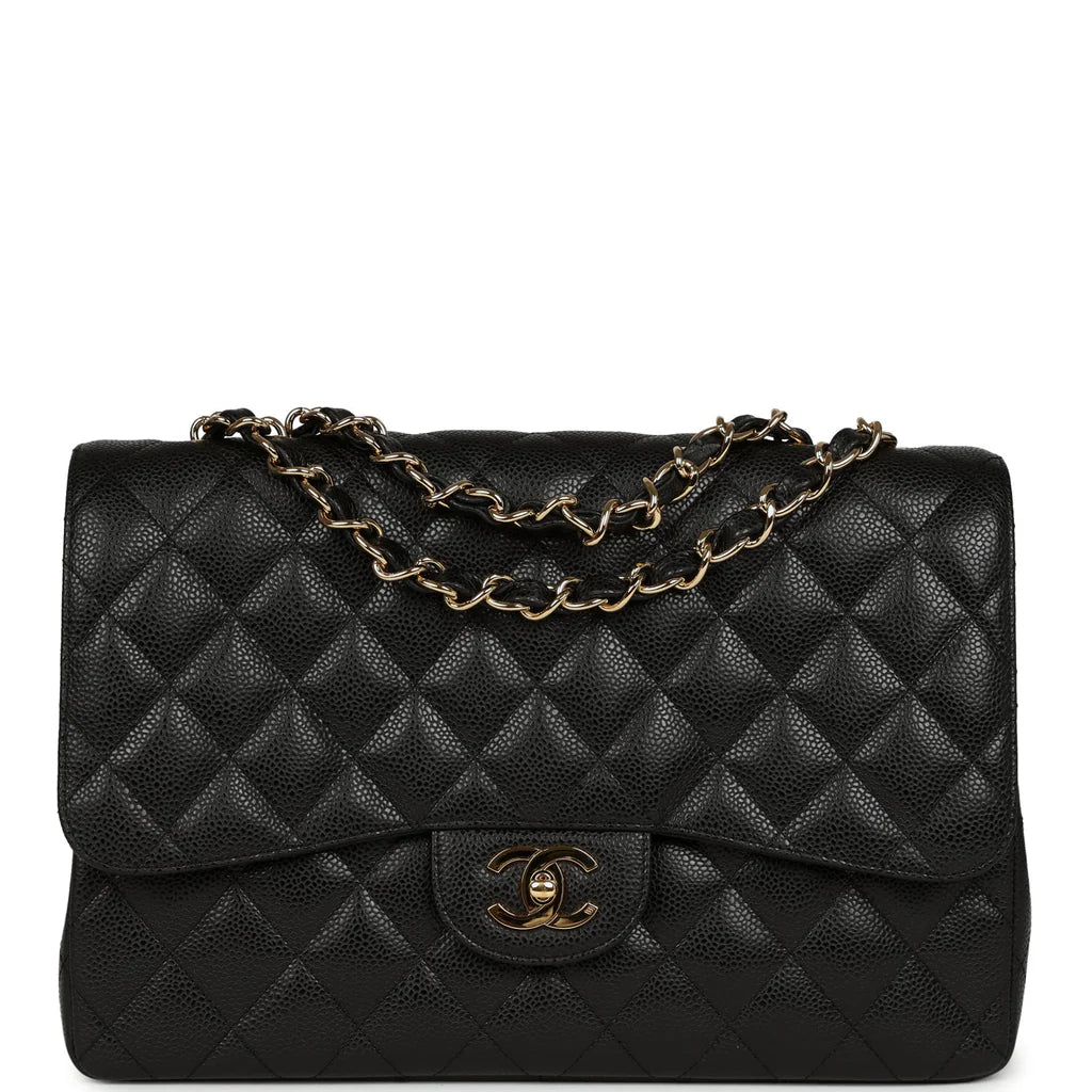 Chanel Jumbo Classic Single Flap Bag Black Caviar Gold Hardware