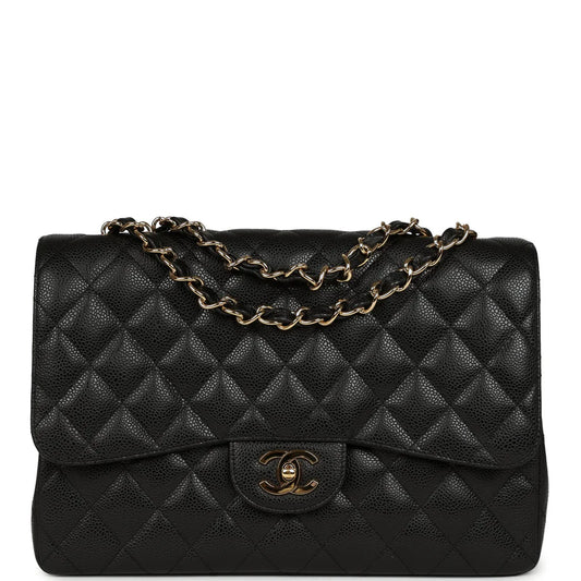 Chanel Jumbo Classic Single Flap Bag Black Caviar Gold Hardware