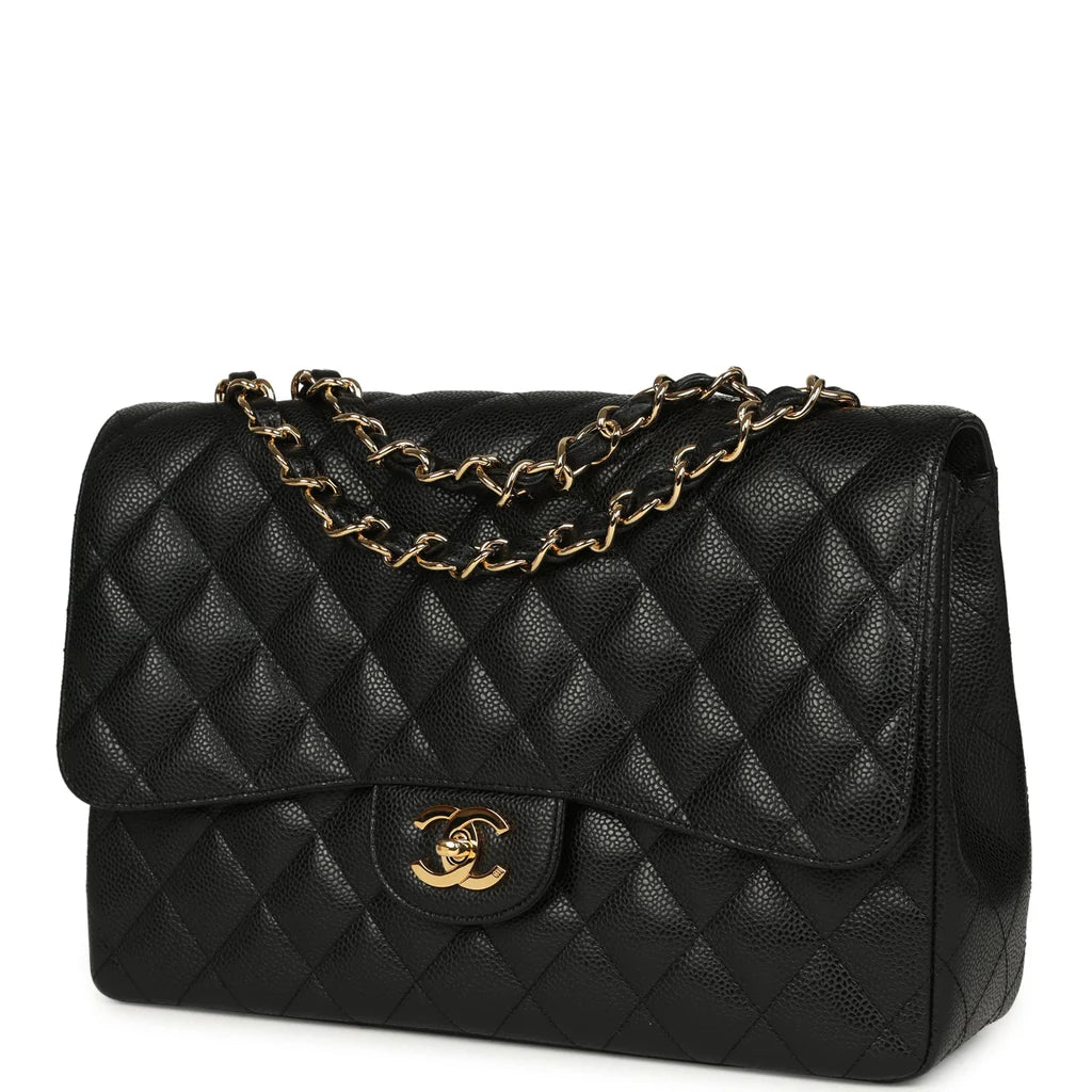 Chanel Jumbo Classic Single Flap Bag Black Caviar Gold Hardware