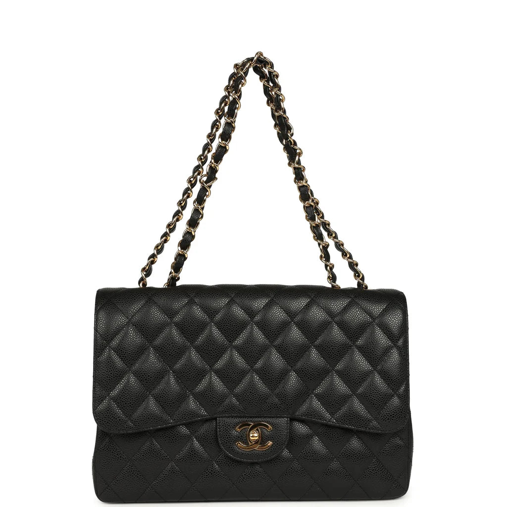 Chanel Jumbo Classic Single Flap Bag Black Caviar Gold Hardware