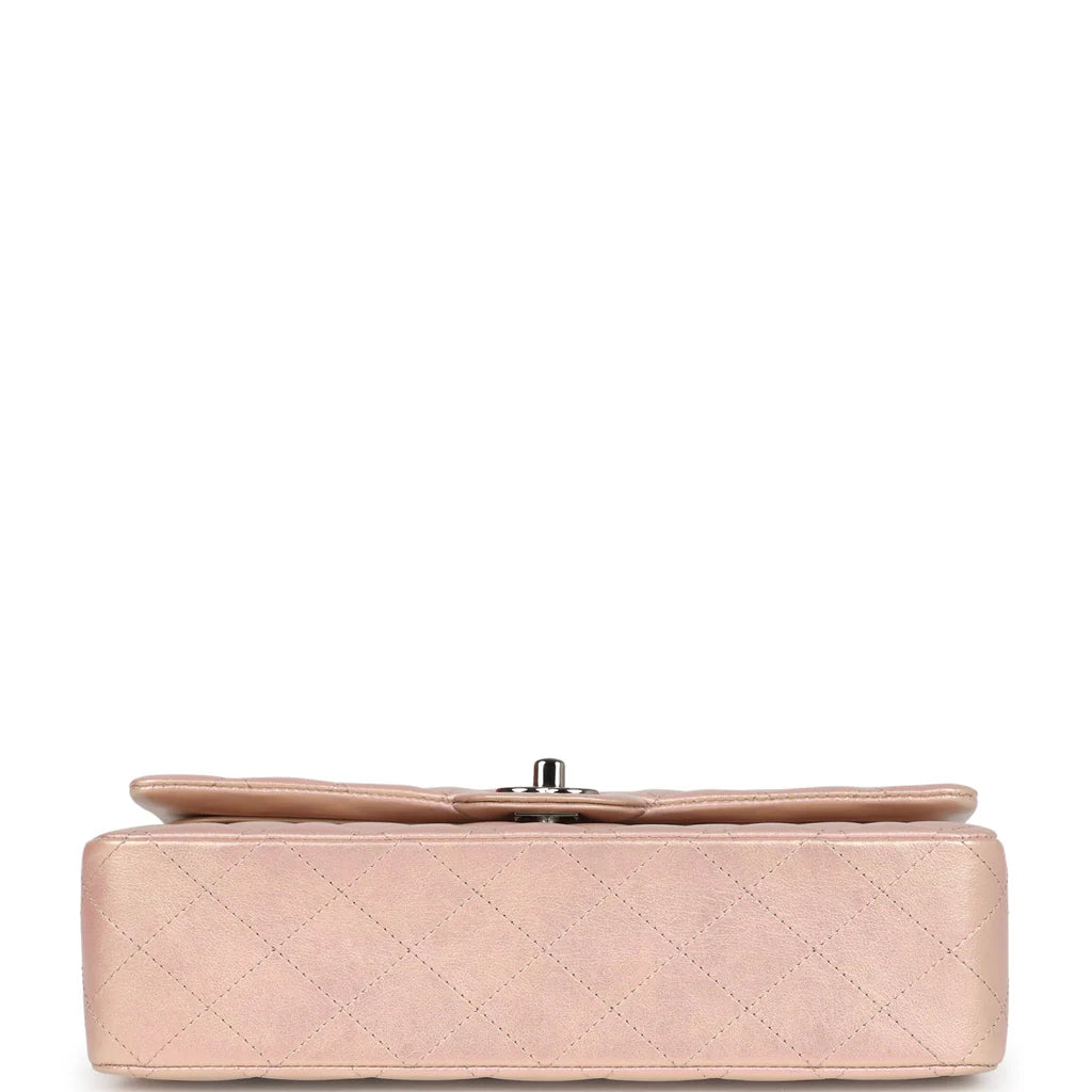 Chanel Medium Classic Double Flap Bag Pink Iridescent Lambskin Silver Hardware