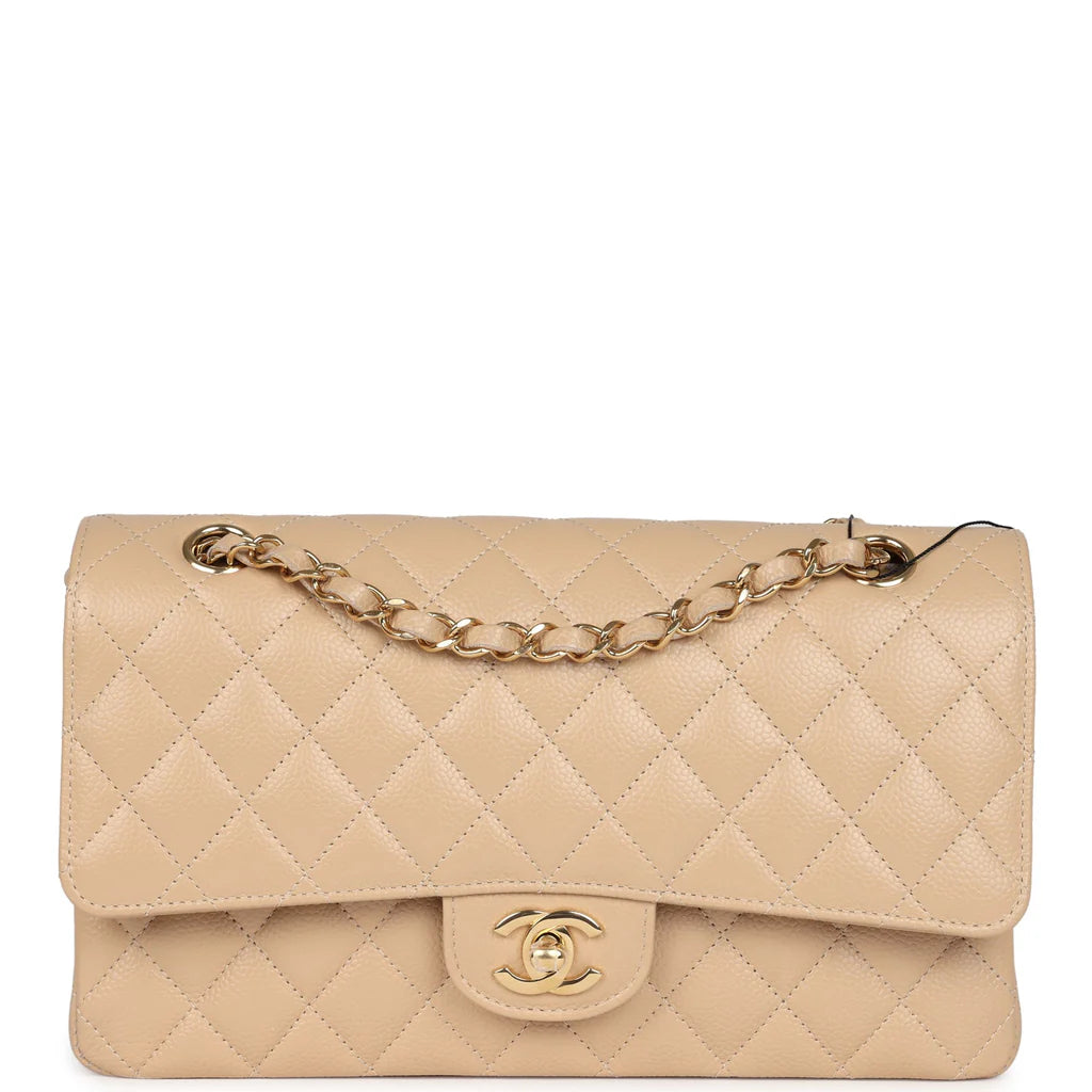 Chanel Medium Classic Double Flap Beige Caviar Gold Hardware 2025