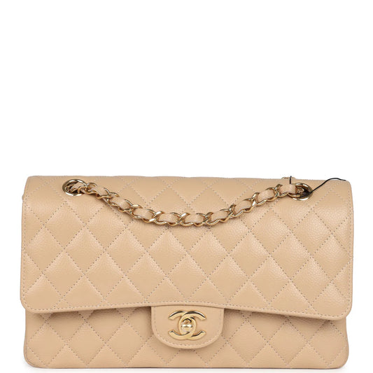Chanel Medium Classic Double Flap Beige Caviar Gold Hardware 2025