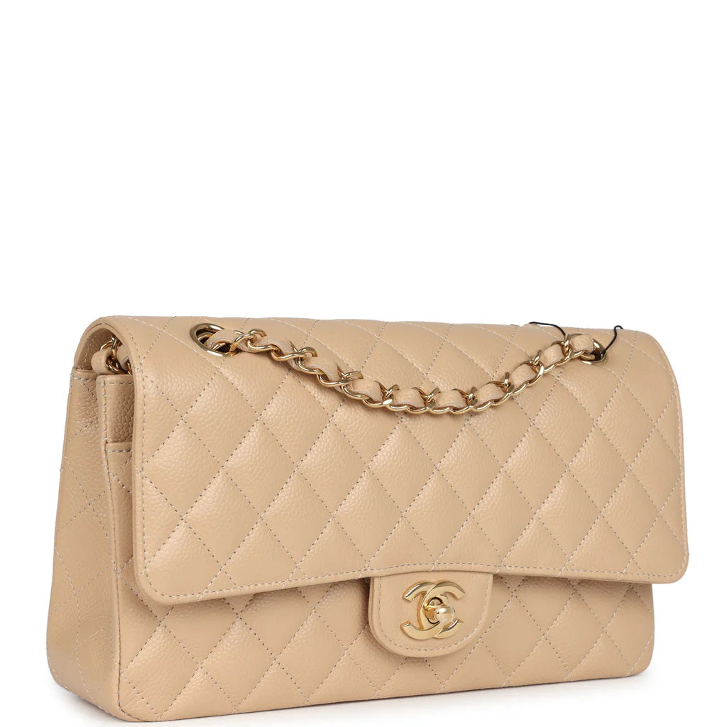 Chanel Medium Classic Double Flap Beige Caviar Gold Hardware 2025