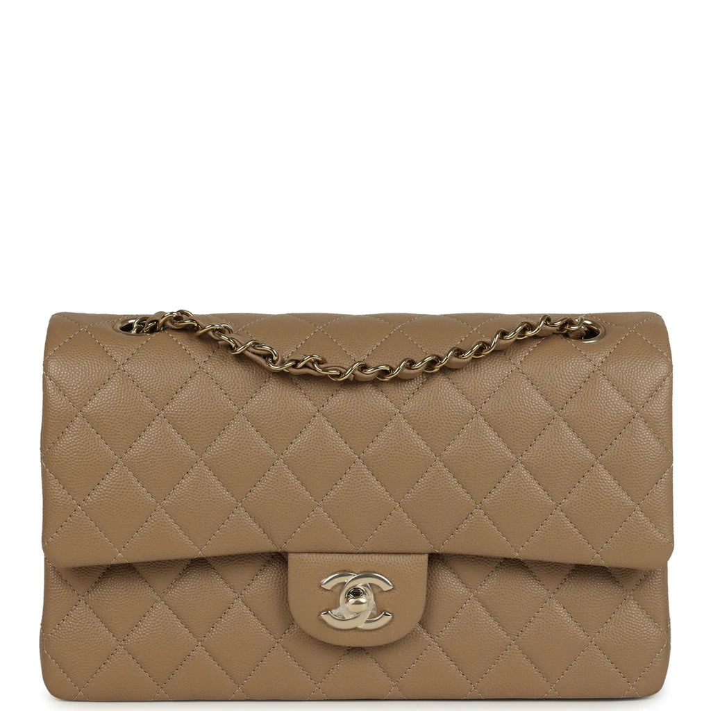 Chanel Medium Classic Double Flap Bag Light Brown Caviar Light Gold Hardware 2025