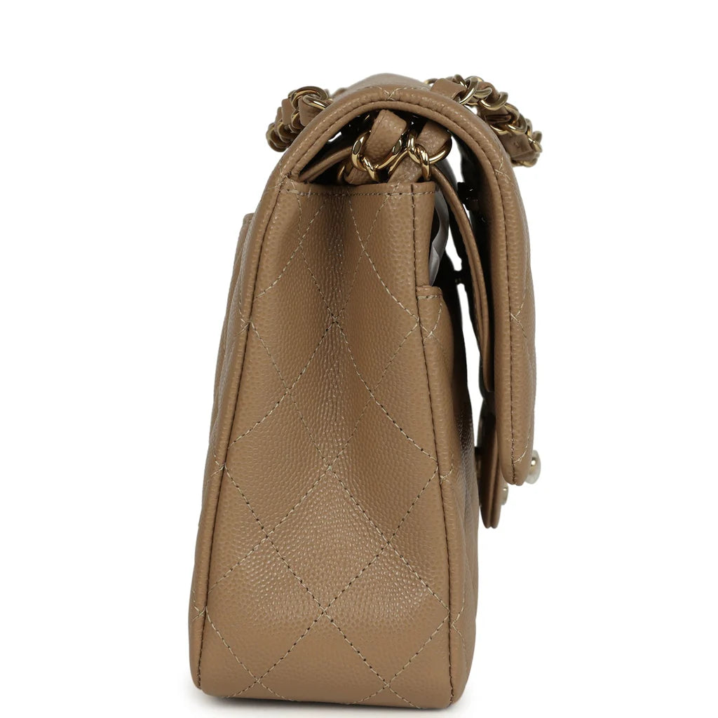 Chanel Medium Classic Double Flap Bag Light Brown Caviar Light Gold Hardware 2025