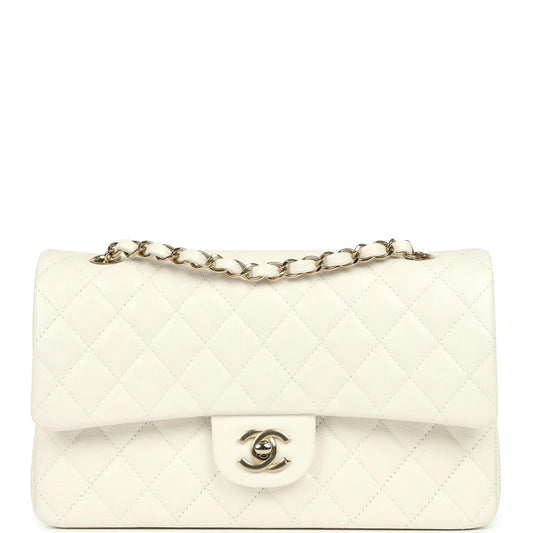 Chanel Medium Classic Double Flap White Caviar Light Gold Hardware 2025