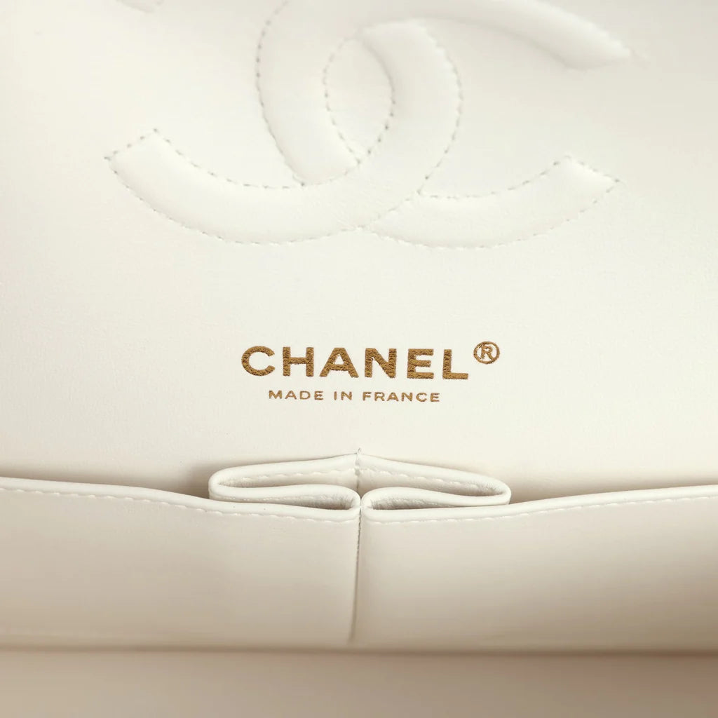 Chanel Medium Classic Double Flap White Caviar Light Gold Hardware 2025