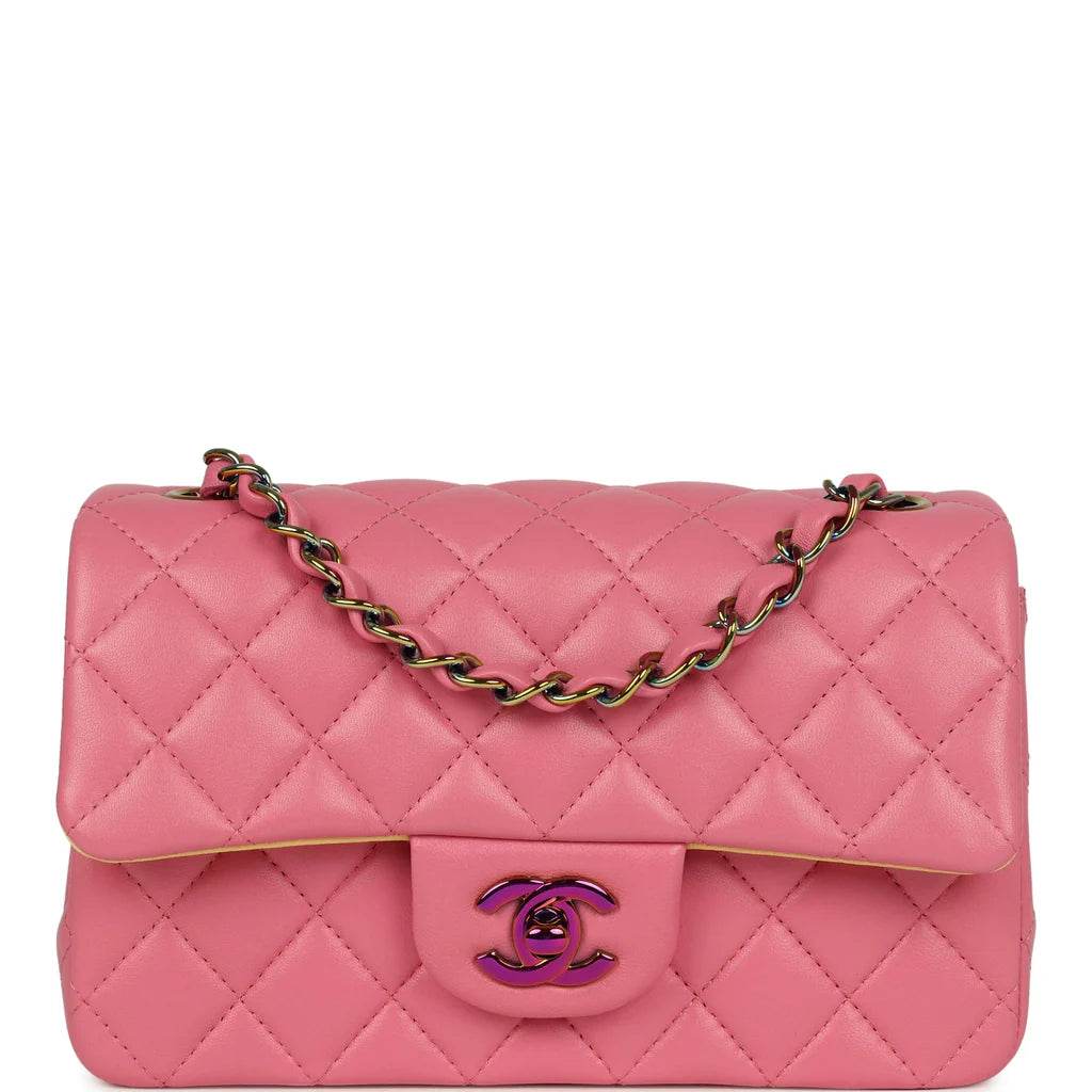 Chanel Mini Classic Square Flap Bag Pink Lambskin Silver Hardware