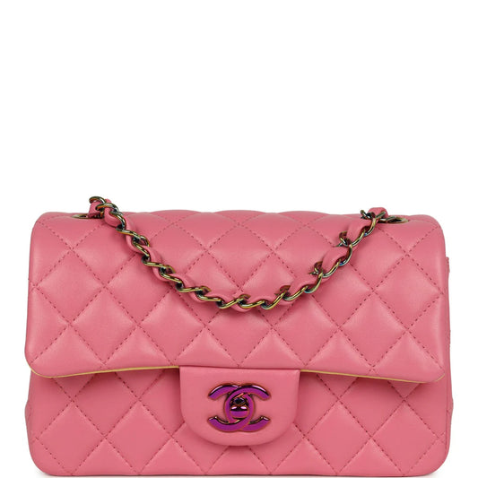 Chanel Mini Classic Square Flap Bag Pink Lambskin Silver Hardware