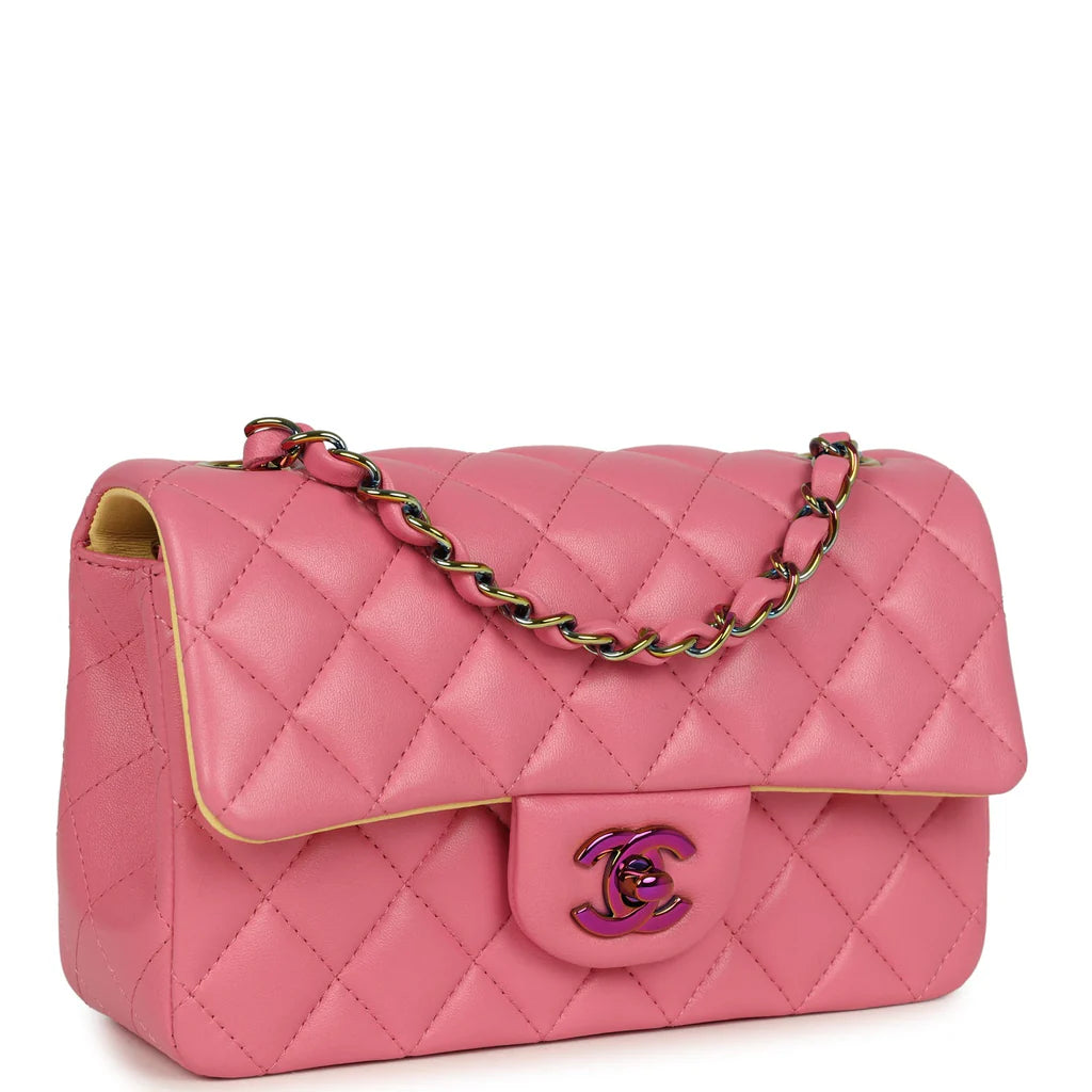 Chanel Mini Classic Square Flap Bag Pink Lambskin Silver Hardware