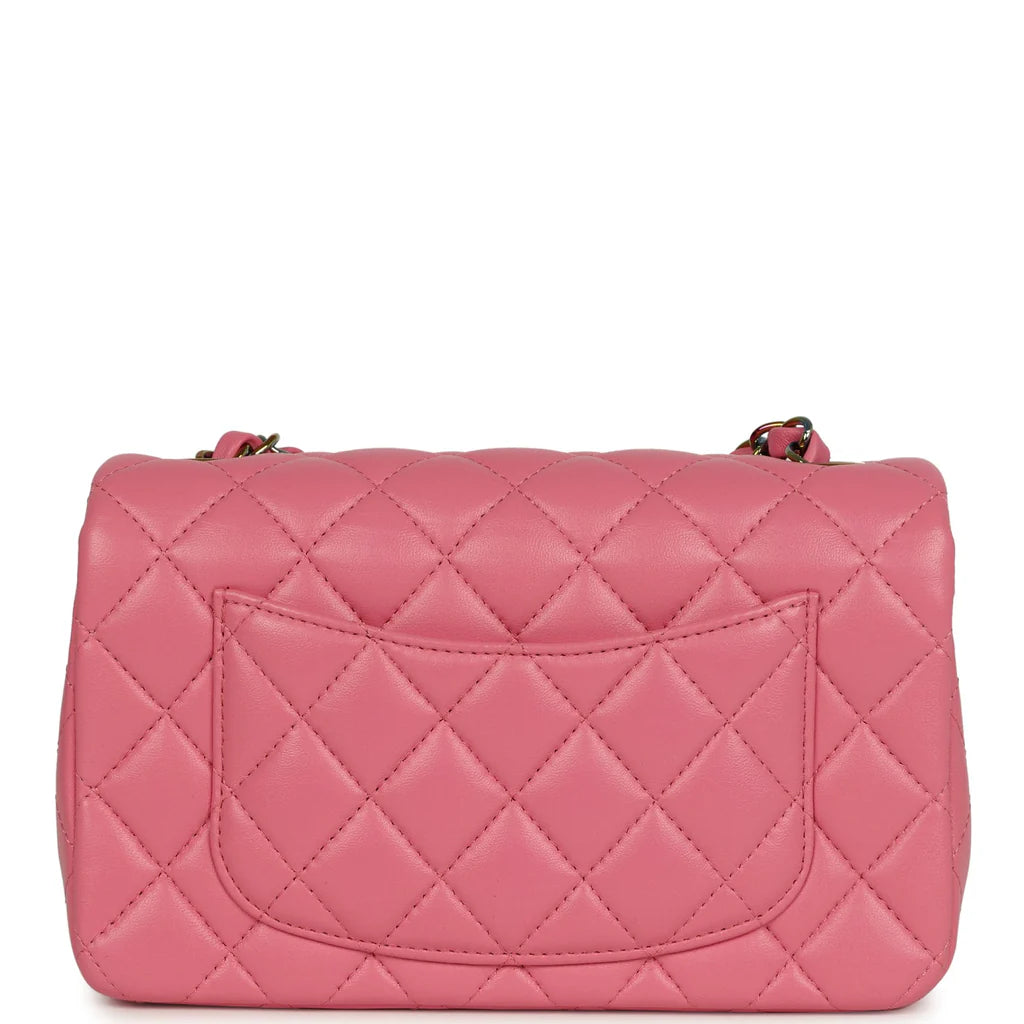 Chanel Mini Classic Square Flap Bag Pink Lambskin Silver Hardware