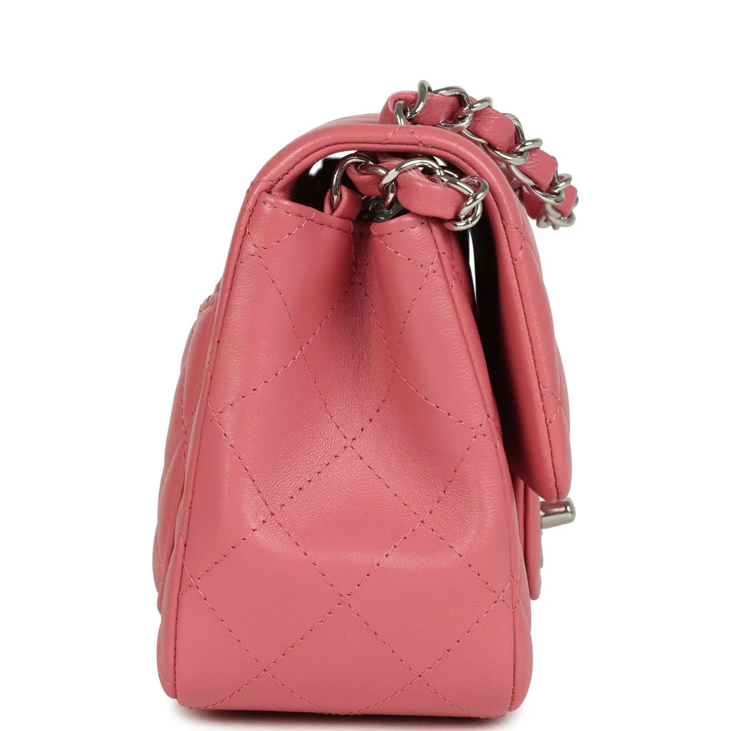 Chanel Mini Classic Square Flap Bag Pink Lambskin Silver Hardware