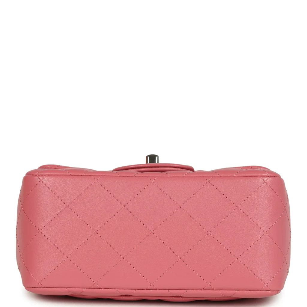 Chanel Mini Classic Square Flap Bag Pink Lambskin Silver Hardware