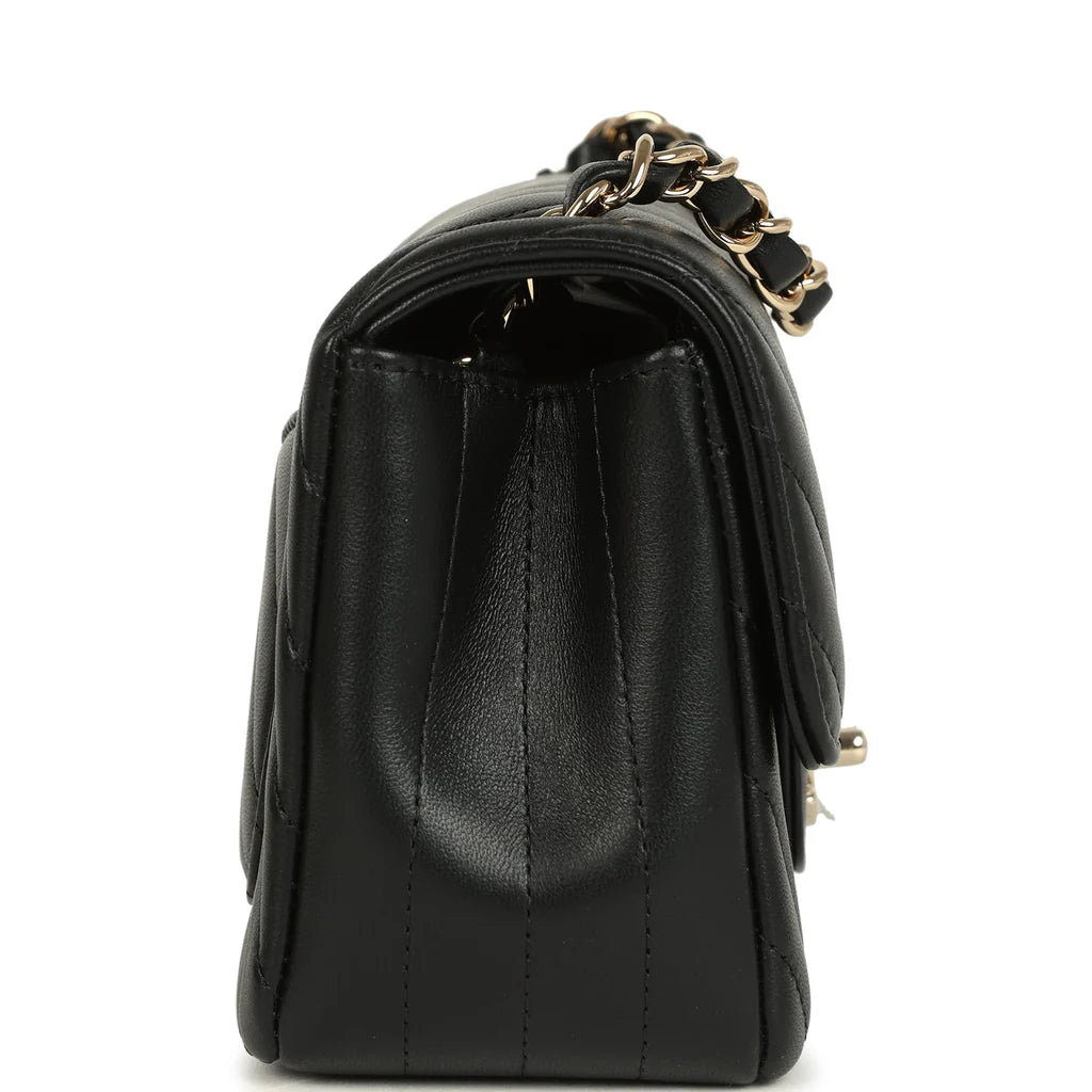 Chanel Mini Chevron Classic Rectangular Flap Bag Black Lambskin Light Gold Hardware