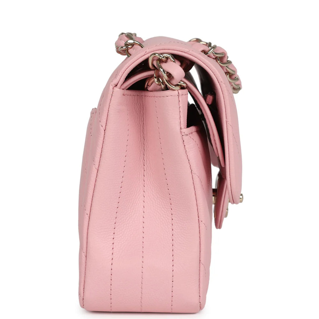Chanel Small Classic Double Flap Bag Light Pink Chevron Caviar Light Gold Hardware