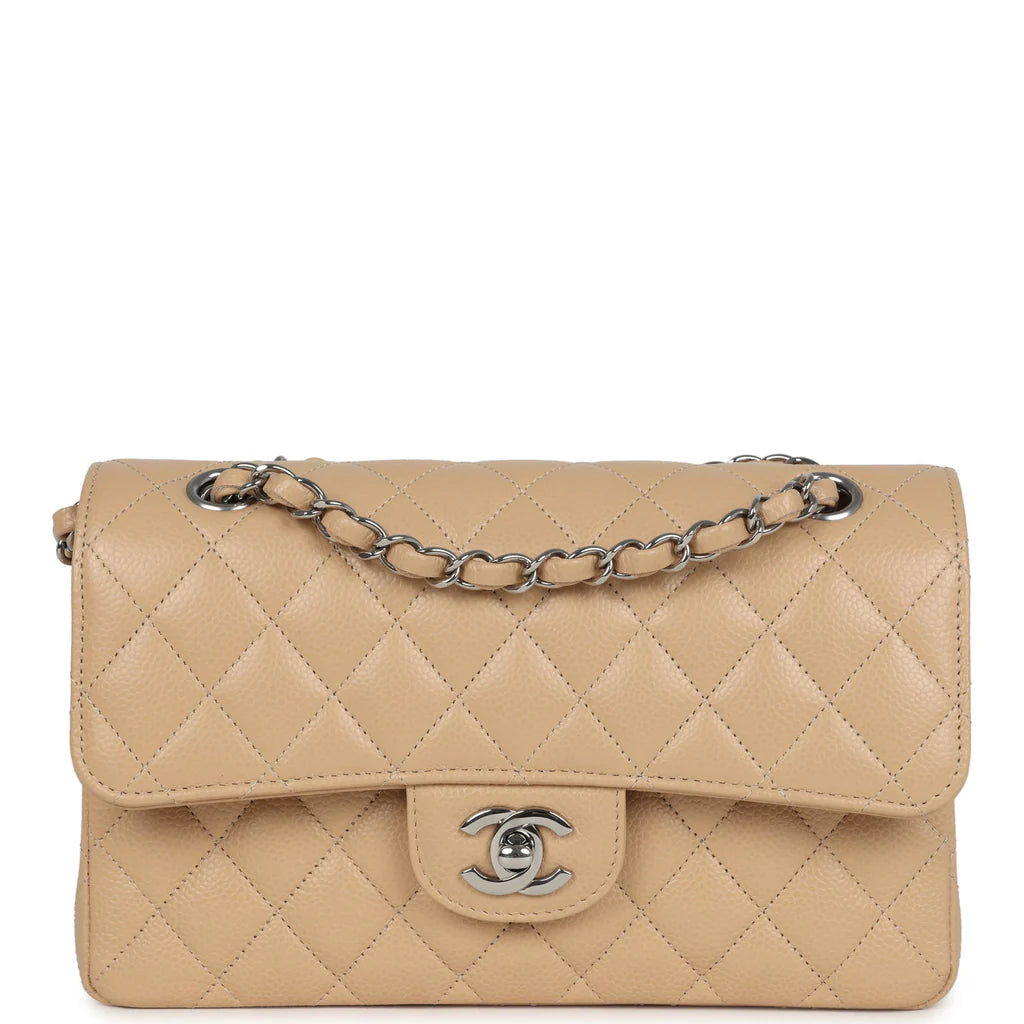 Chanel Small Classic Double Flap Bag Beige Caviar Silver Hardware 2025