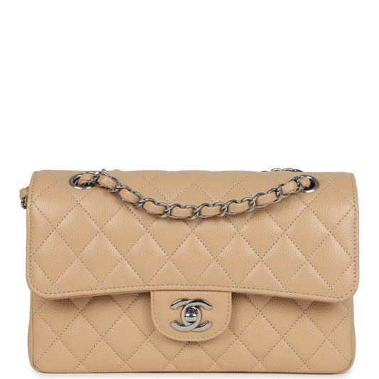 Chanel Small Classic Double Flap Bag Beige Caviar Silver Hardware 2025