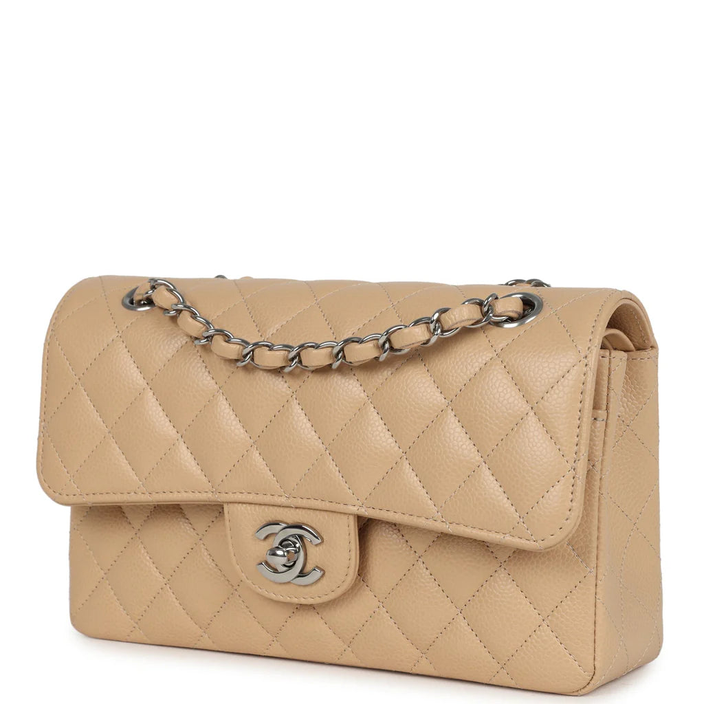 Chanel Small Classic Double Flap Bag Beige Caviar Silver Hardware 2025