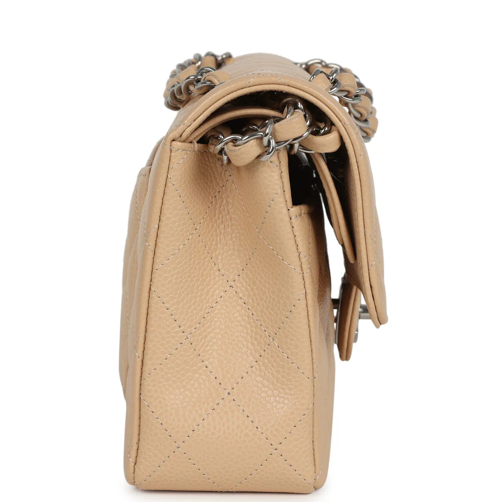 Chanel Small Classic Double Flap Bag Beige Caviar Silver Hardware 2025