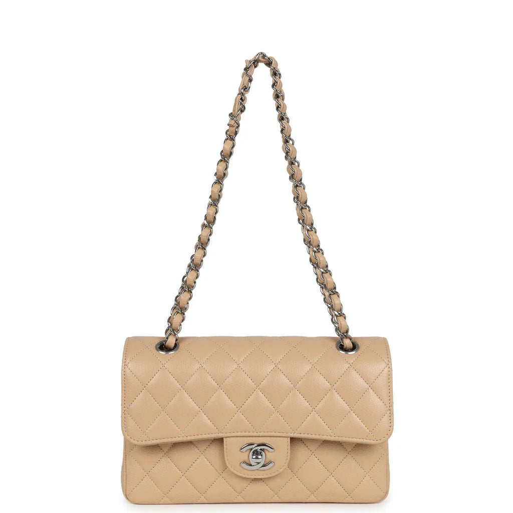 Chanel Small Classic Double Flap Bag Beige Caviar Silver Hardware 2025