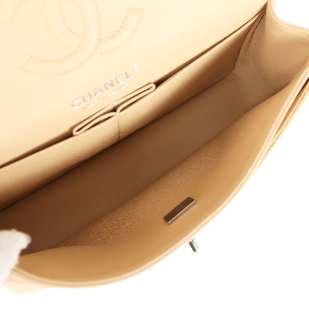 Chanel Small Classic Double Flap Bag Beige Caviar Silver Hardware 2025